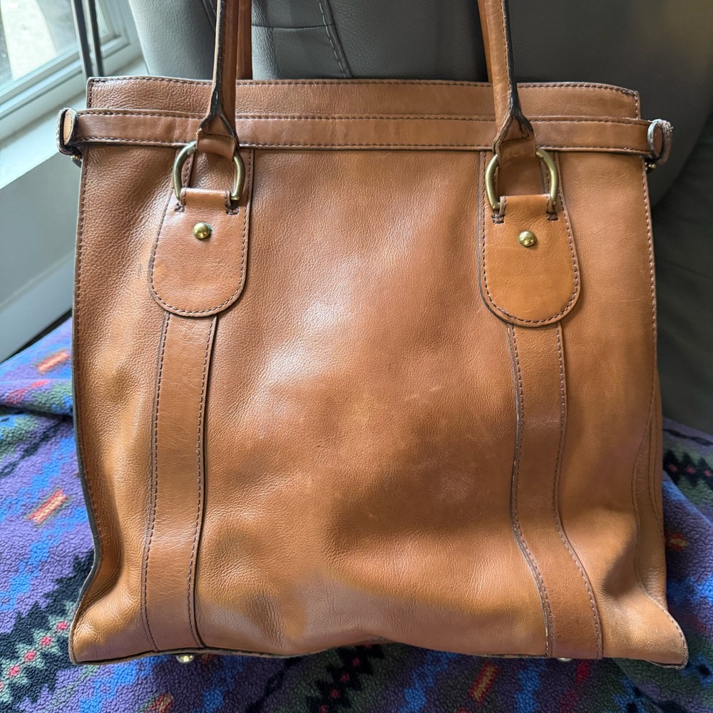 Banana Republic Leather Tote Bag Brown Large Shoulder Handbag Work Chic Preppy